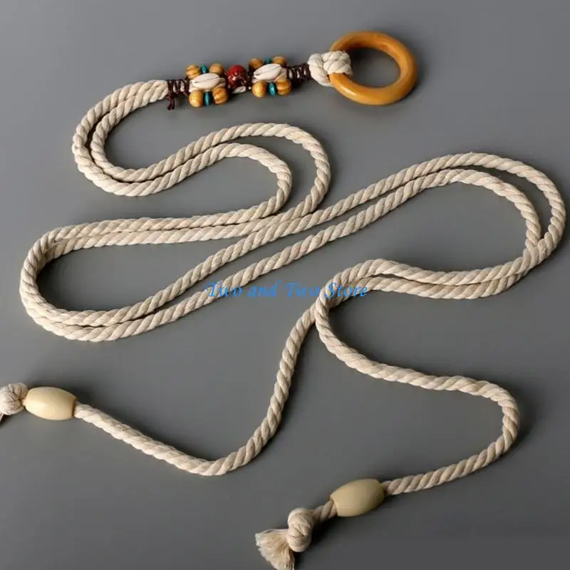 HX6F اليدوية النسيج الخصر حبل للنساء السيدات فستان حزام خصر مع الخرز البوهيمي الديكورات موضة حبل الخصر الإناث