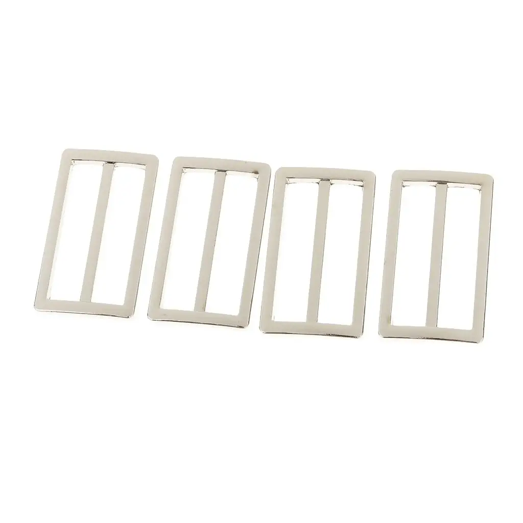 2-4pack 4 Pieces Adjustable Buckles Strap Slide 3 Bar Adjusters Silver