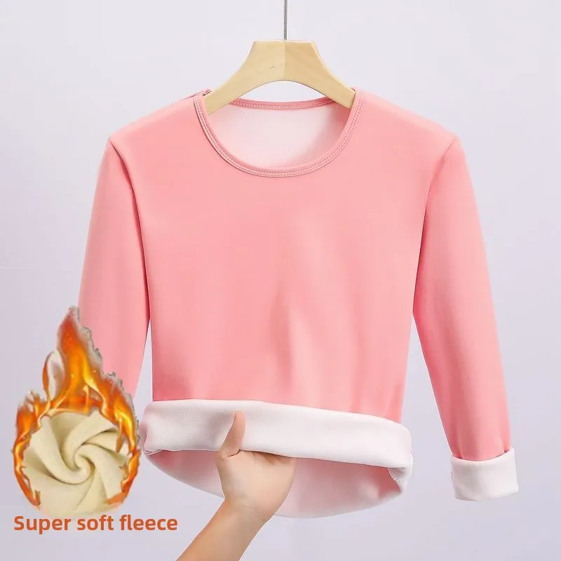 여성용 플리스 안감 슬림핏 보온 내의 라운드넥 긴팔 편안하고 통기성 좋은 베이스 레이어 셔츠