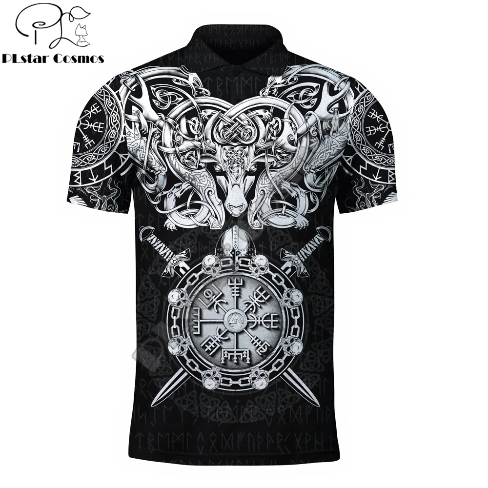 

Odin Vegvisir Runes Tattoo 3D All Over Printed Mens Polo Shirt Summer Short Sleeve turn down collar t-shirt Casual tops POL-20