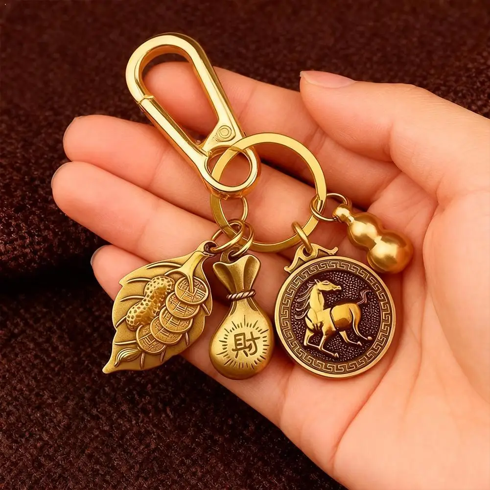 Porte-clés porte-bonheur en forme de gourde chinoise, porte-clés en métal pour l'année du cheval, attire la richesse, le succès instantané, cadeau