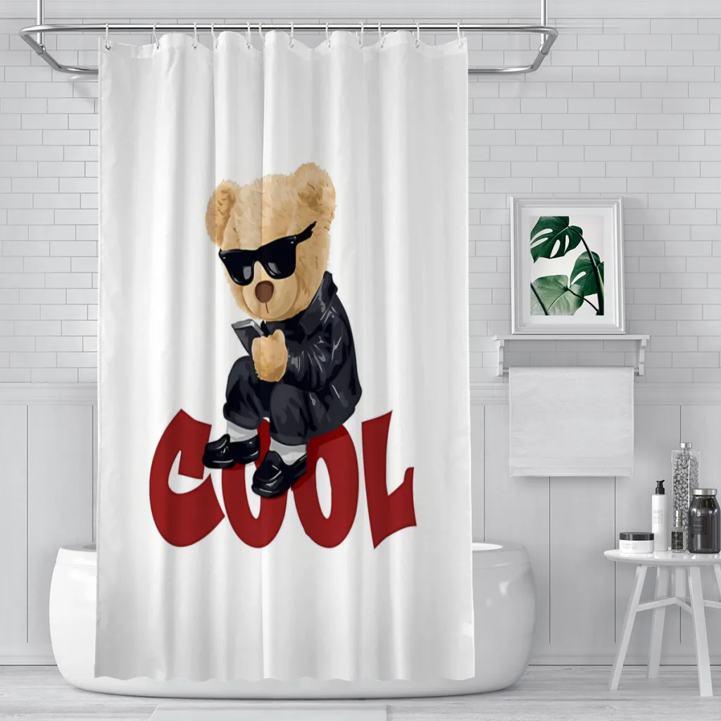 Cool Sunglasses Bathroom Shower Curtains Teddy Bear Waterproof Partition Curtain Designed Home Decor Accessories