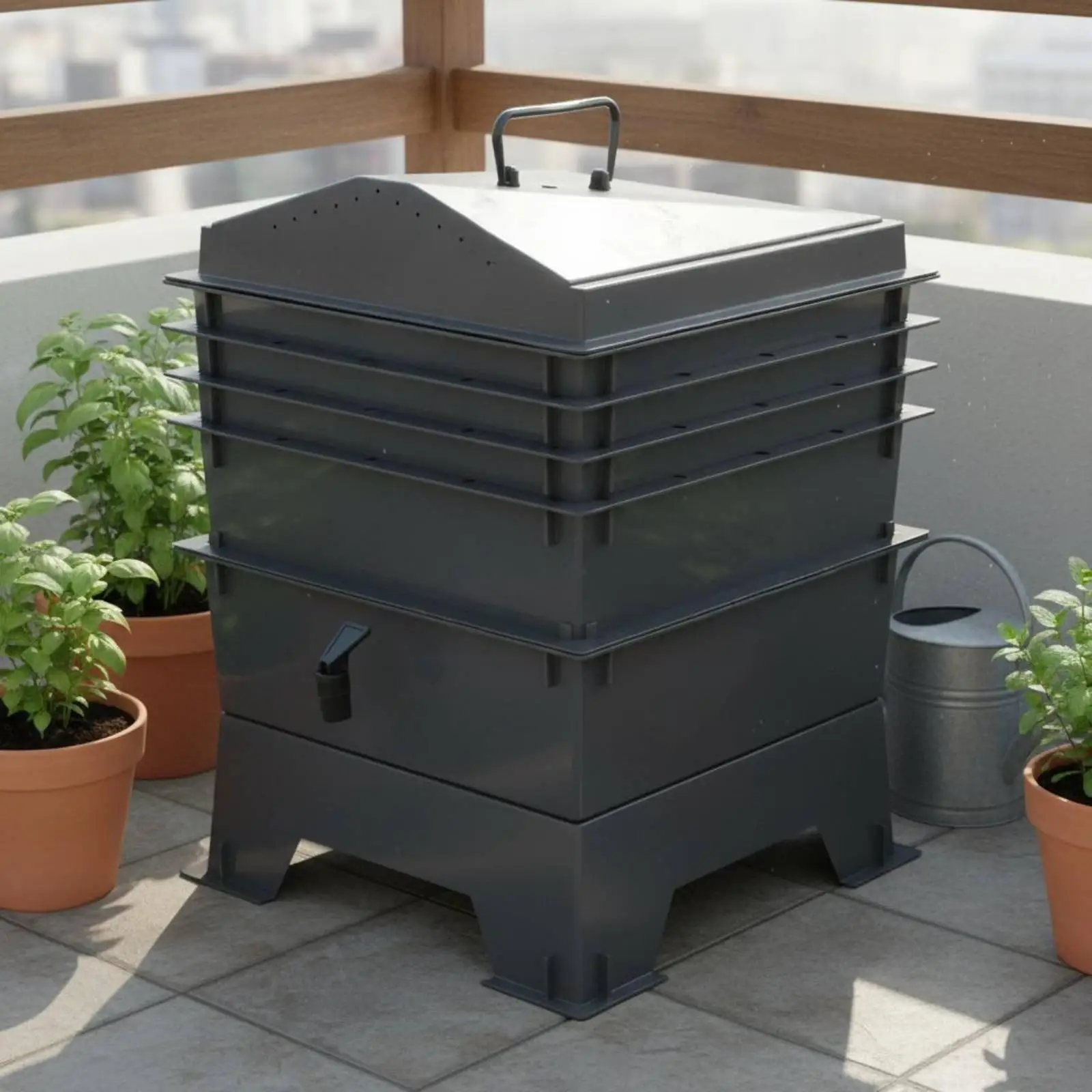 Plastic Worm Compost Bin Stackable Composter for Garden Balcony Patio Indoor Outdoor Odorless Composting System