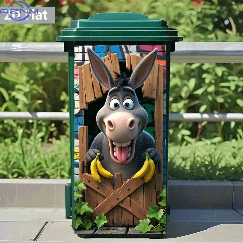 1pc of Trash Can Sticker with a Theme Design of a Laughing Donkey Behind a Wooden Door. Self-Adhesive Wall Decoration Wallpape