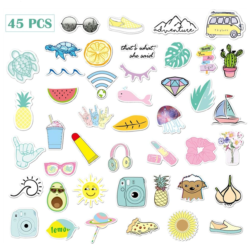 

Cute Vsco Stickers For Macbook Air Pro Skin 45Pcs Multi-color Aesthetics Vinyl Waterproof Stickers For Laptop Hydroflask