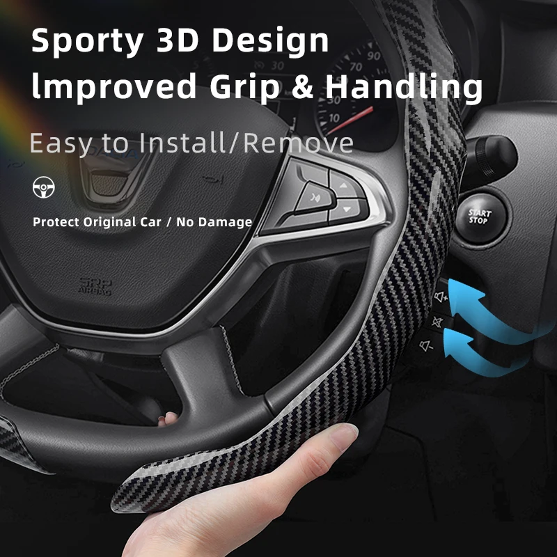 Suitable for Dacia Carbon Fiber Texture Steering Wheel Cover with Snap-On Wave-Shaped Sport Design Protective Shell for Models Such as Sandero Stepway, Duster, Jogger, Bigster, Spring, Electric, Cargo, Logan, Etc