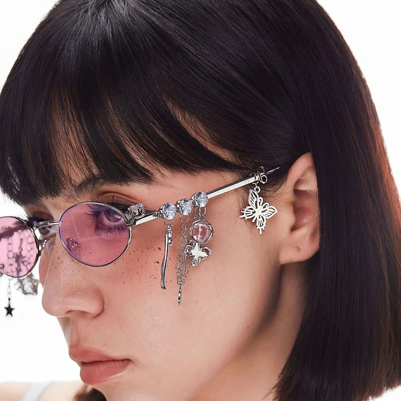 New Personalized Sweet Cool Spicy Girl Eyeglasses Sakura Fashion Star Diamond Small Frame Elliptical Glasses women's Eyeglasses
