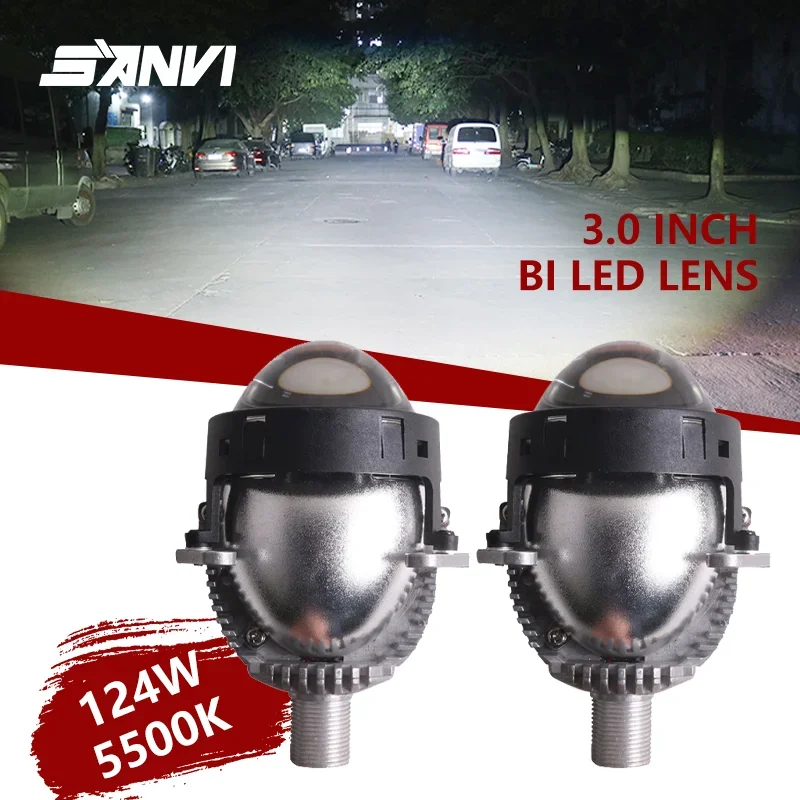 

Sanvi 3 Inch Bi LED Projector Lens Headlight With Angel Eye Mask 12V 124W 5500K For H4 H7 9005 9006 Headlamp Car Accessories