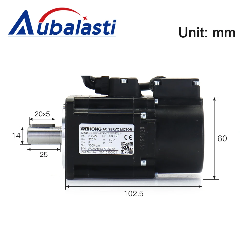 Aubalasti Weihong AC Servo Motor 200W 0.64N.m 3000rpm for CNC Router