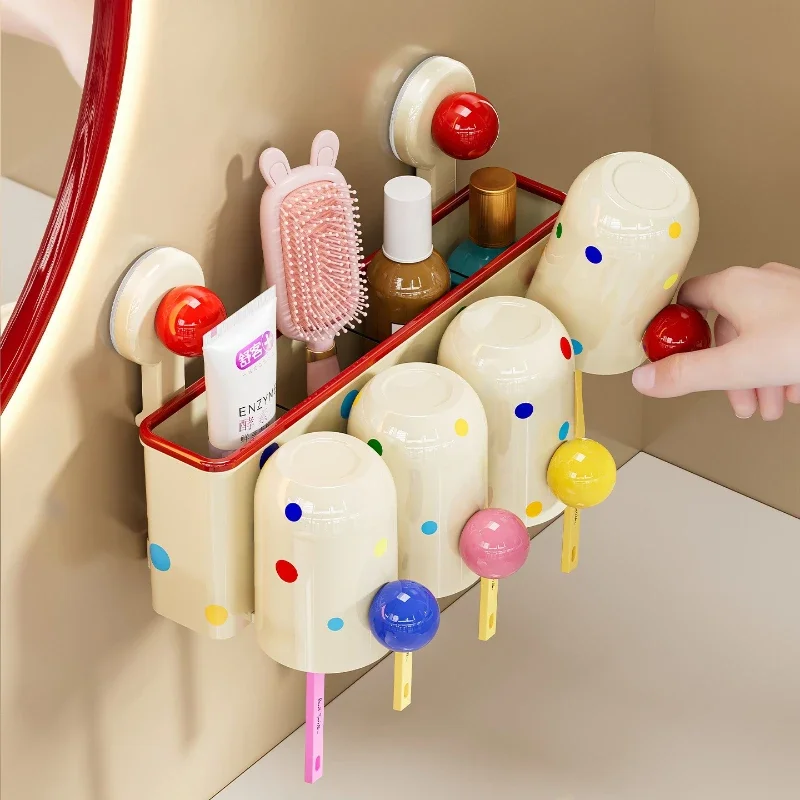 Suction Cup Toothbrush Holder No Drilling Wall Mounted Bathroom Organizer Rack for Toothbrush Cup Makeup & Hair Clip Organizer