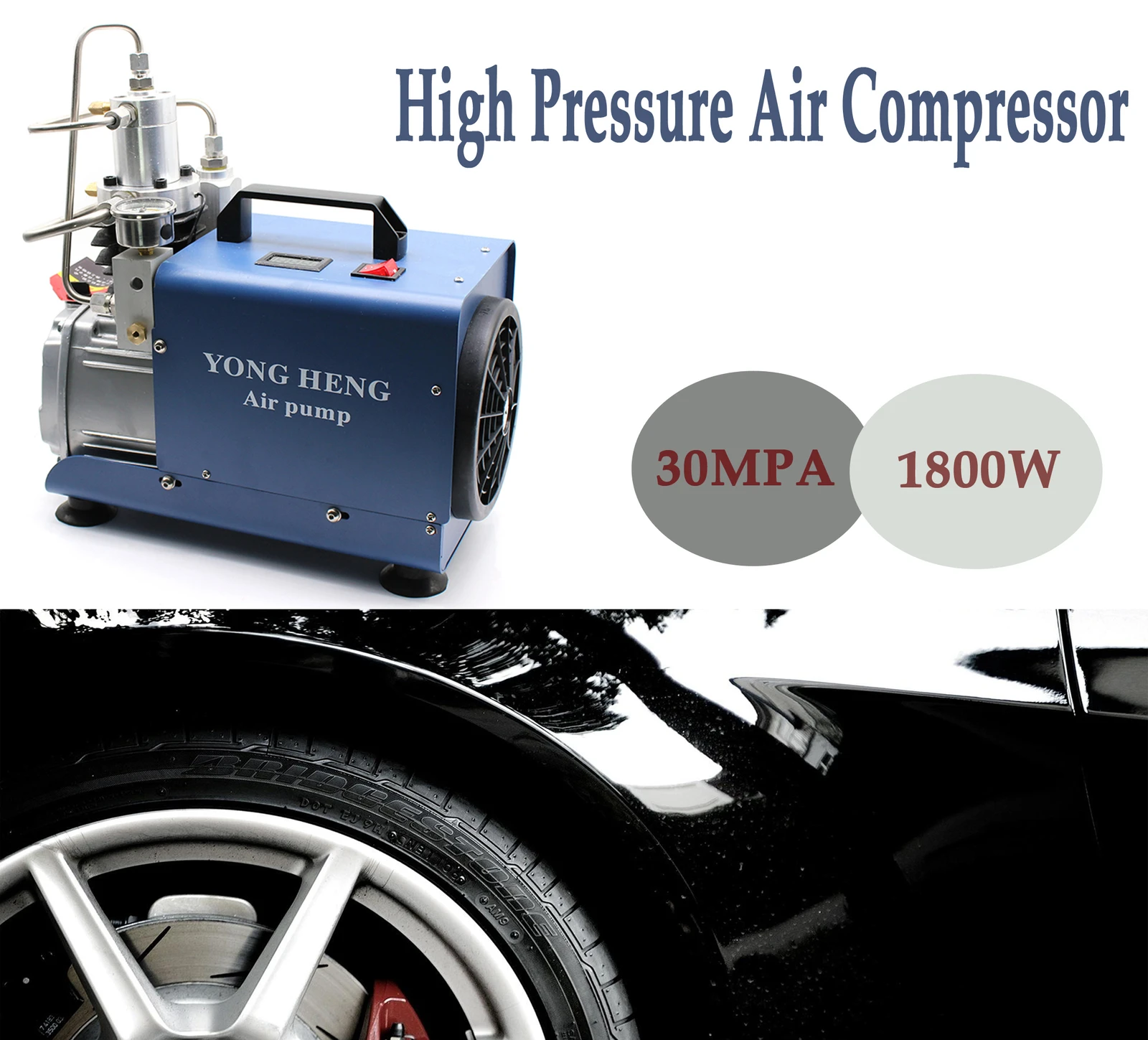 

300Bar 4500PSI High Pressure Two-stage Compression Separator YONG HENG Auto Shut Air Pump for Cars, Motorbike, Electric Vehicles