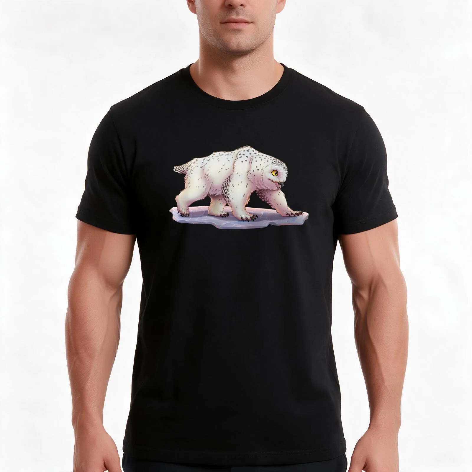 Snowy Owlbear T-Shirt, Summer Casual Cotton Tee, Oversized Streetwear Tops, Vintage Graphic Print, Loose Fit Short Sleeve