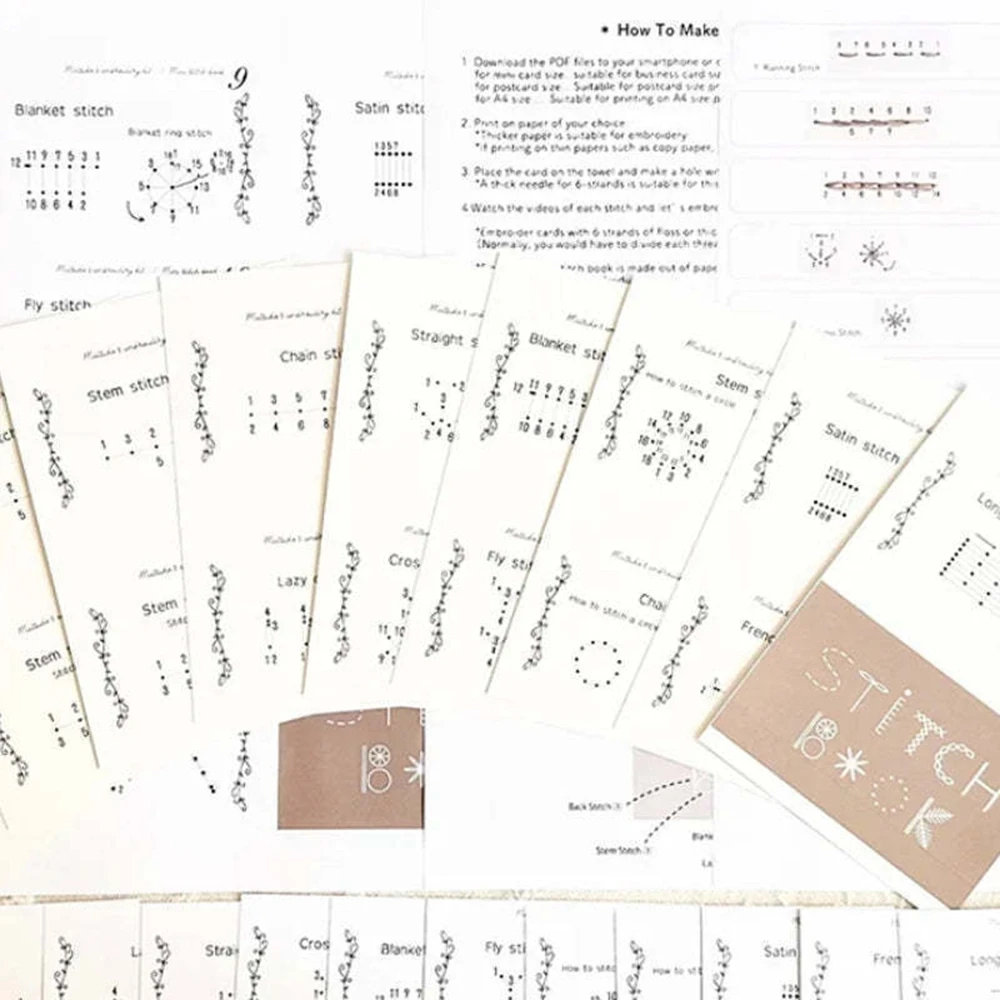 Mini kreatives Nähbuch für Anfänger, Nähfähigkeiten, Kartenhandbücher, handgefertigtes Nähmuster-Set, heben Sie Ihre Nähfähigkeit für die Stickerei an – Detail 1