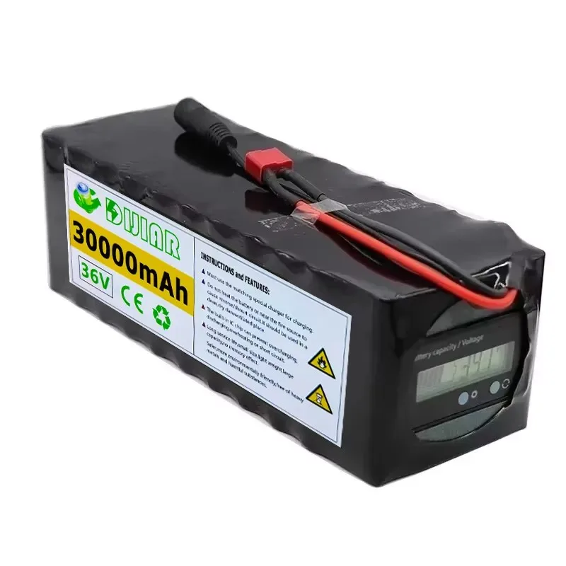 Bateria de alta potência com indicador de capacidade, Ebike, bicicleta elétrica, XT60, BMS, 10S4P, 36V, 30Ah, 500W, 42V, 30000mAh, 36V