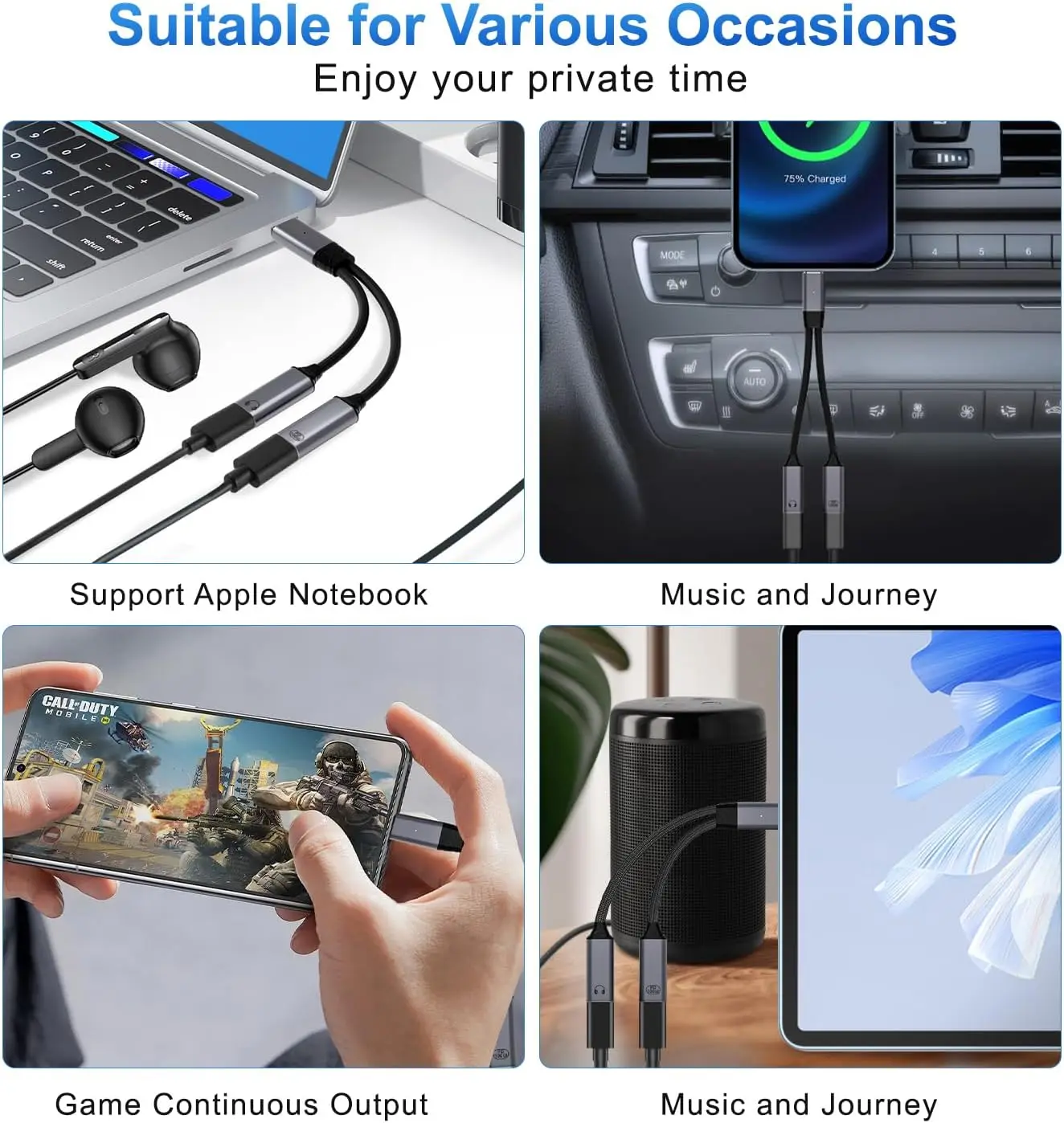 USB C Splitter,2 in1 USB C Headphone and Charger Adapter Audio Dongle Cable PD 100W for iPhone 17 16 Pro Max Galaxy S24 iPad Pro