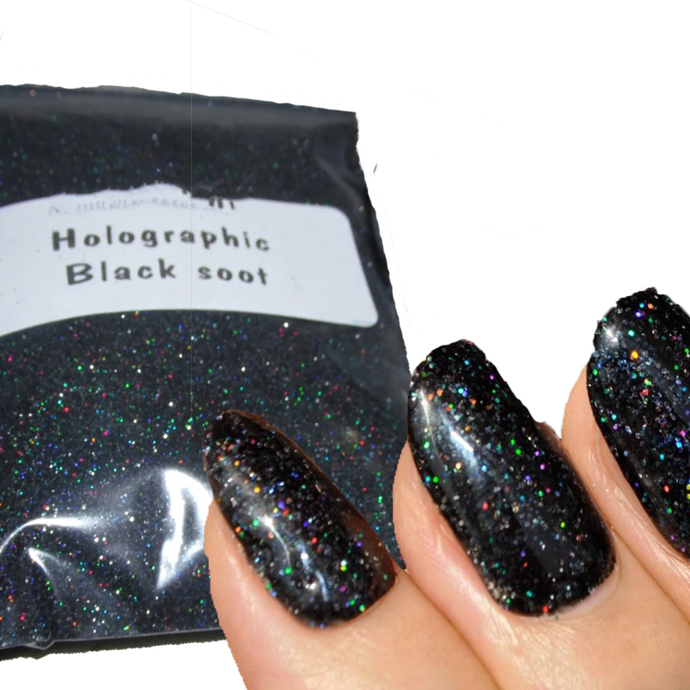 

Holographic Fine Glitter Powder - 50g/1.76oz Black Nail Art Glitter for Resin, 0.008" Non-Toxic Extra Fine Glitter for Tumbler
