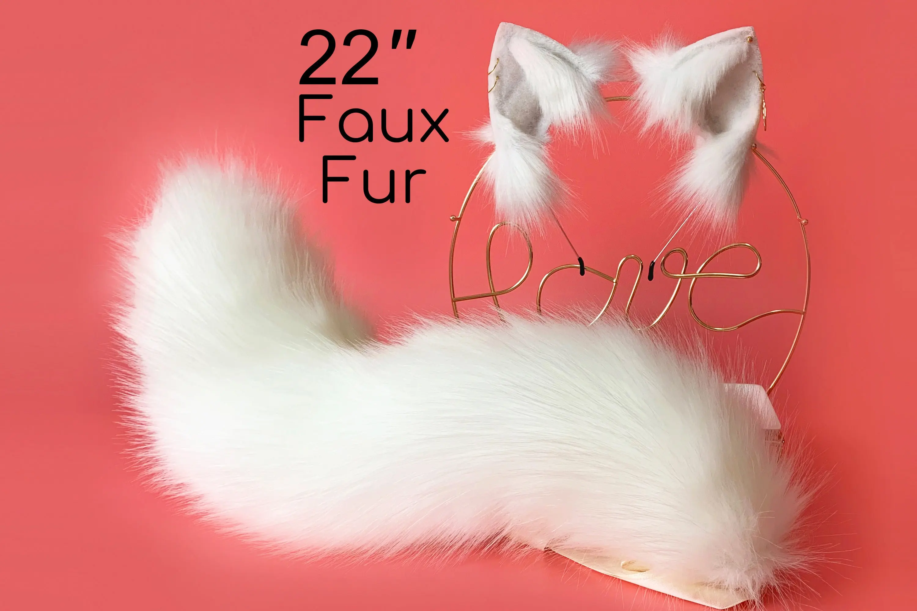 Cute white fox ears and tail set, dog cosplay costume, animal ear headband, faux fur tail, Halloween accessory, anime convention