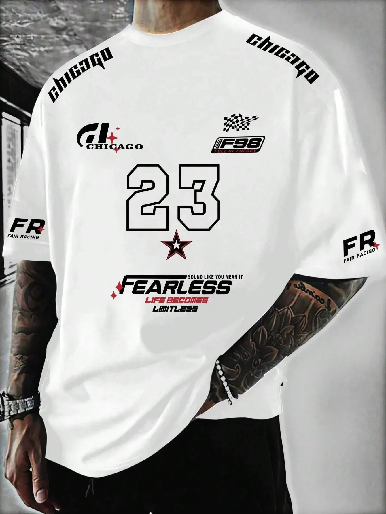 New Letter Print Casual Graphic T-Shirt Short Sleeve Sports Women's T-shirt Unisex Casual Daily Wear Summer Men's Racing T-shirt image 3
