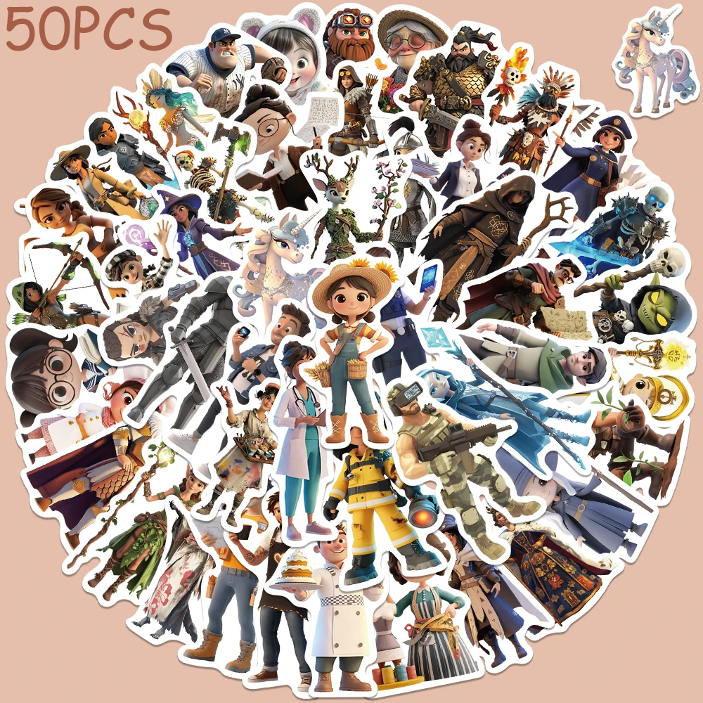 

50pcs Cartoon Fantasy Characters Stickers Decals For Phone Scrapbook Skateboard Guitar Helmet DIY Aesthetic Waterproof Stickers