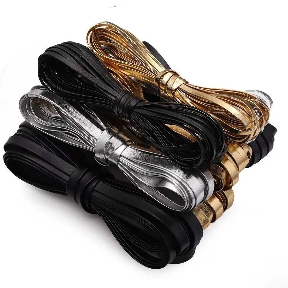 5 Yards Length PU Leather Binding Strip Gold Silver Color 5/8/10mm Width Faux Leather Piping Trim Universal Edging