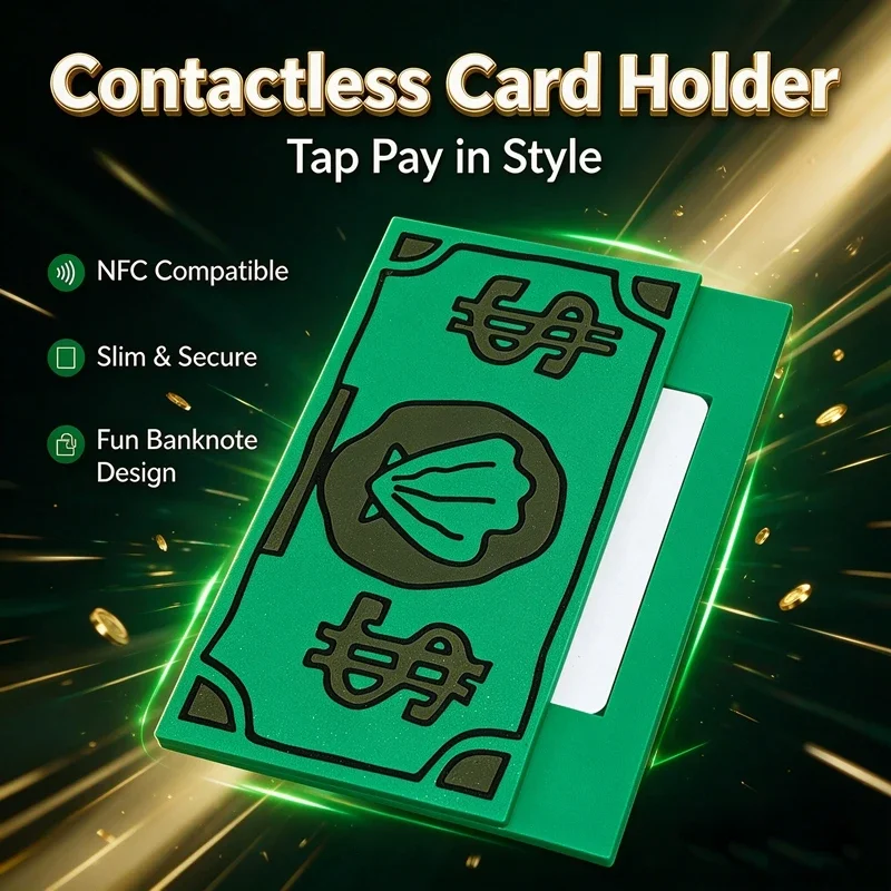 Green Dollar Bill Shape Card Wallet 3D Printing Slim Card Case Portable ID Credit Card Holder Creative Novelty Daily Carry