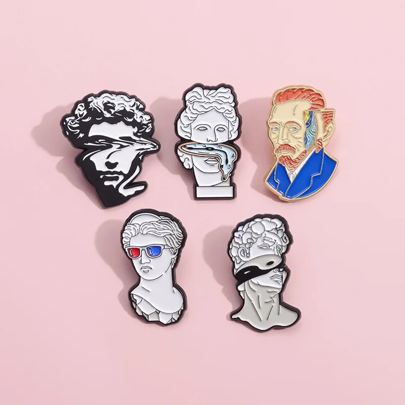 Van Gogh Gypsum Portrait Enamel Pin Cutting Self Portrait Colorism Brooches Lapel Badge Jewelry Gift For Artists Painters Friend