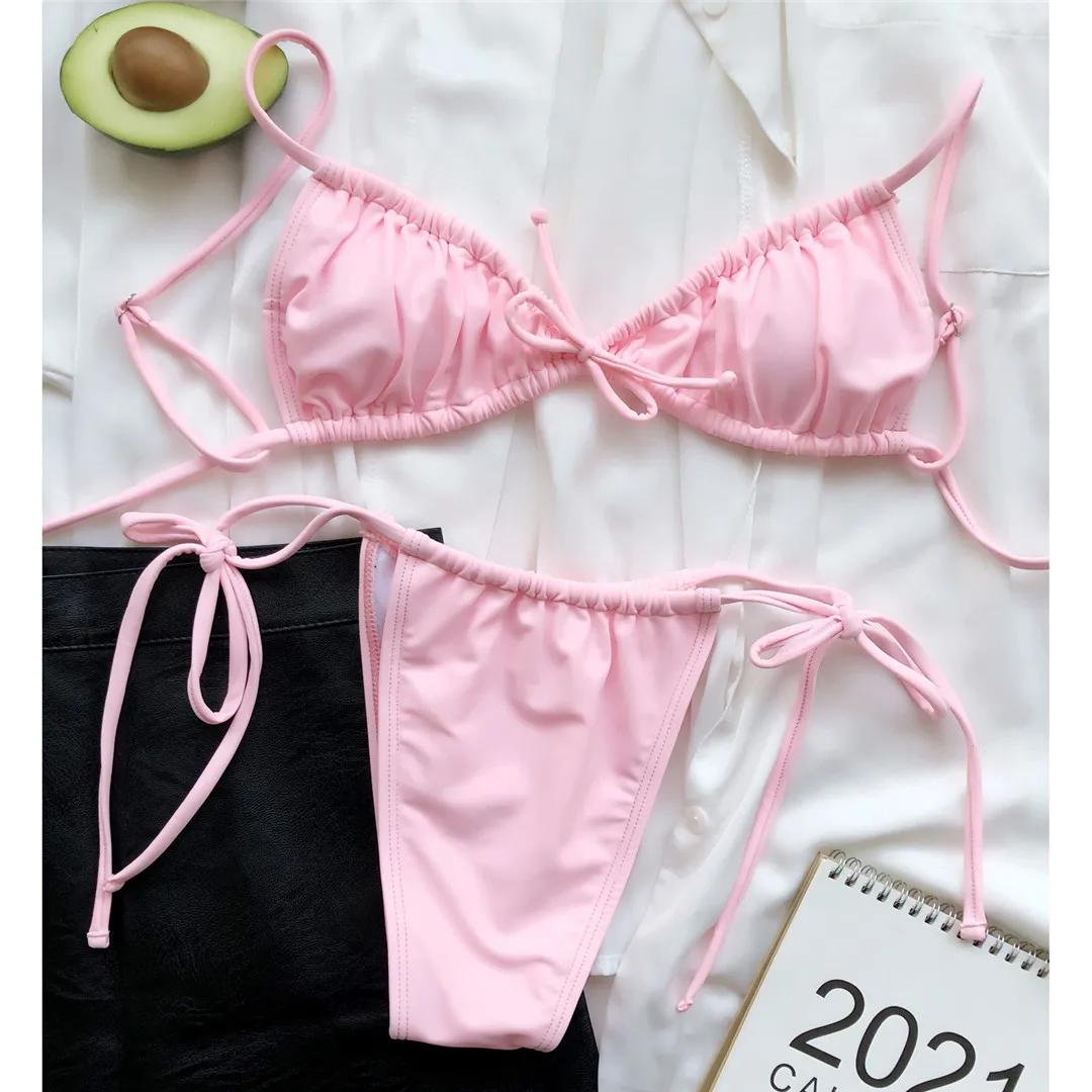 Neuer sexy, winziger, plissierter, geraffter Bikini, Damen-Badebekleidung, zweiteiliger Bikini-Set, gepolsterter Badeanzug, Badebekleidung, Schwimmanzug V2999 – Detail 29
