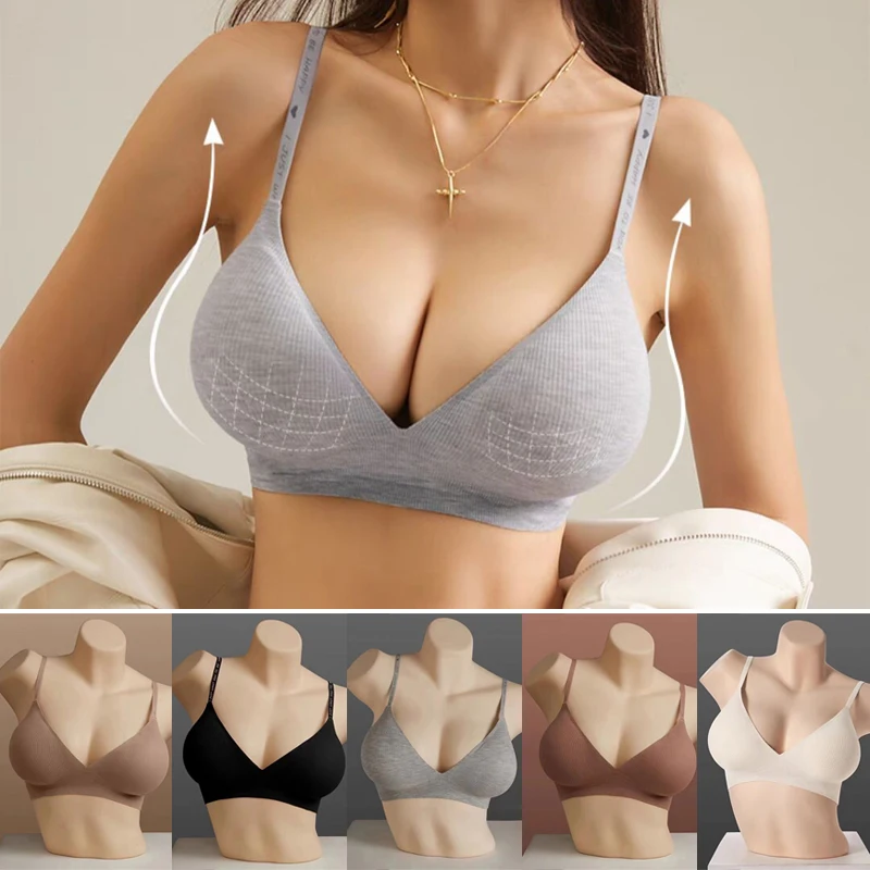 Sexy Seamless Bras for Women Deep V Neck Bralette Sexy Lingerie Letter Strap Tops Push Up Underwear Female Wireless Brassiere