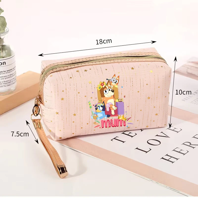 Bluey Women Cosmetic Case Bags Girls Meteor Stamping Vogue Bingo Chilli Anime Female Portable Zipper Coin Makeup Toiletries Case