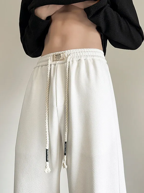 

Loose Straight Leg Casual Sports Sweatpants for Men in Beige American Retro Sle Summer Comfortable Large Size Trousers