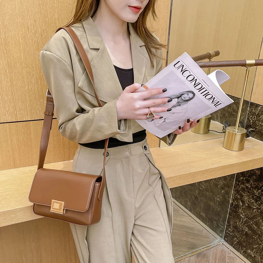 Women’s Pu Leather Flap Shoulder Bag Summer Small Square Bags Luxury Design Purse Handbags Soild Color Messenger Bag Tofu Bags