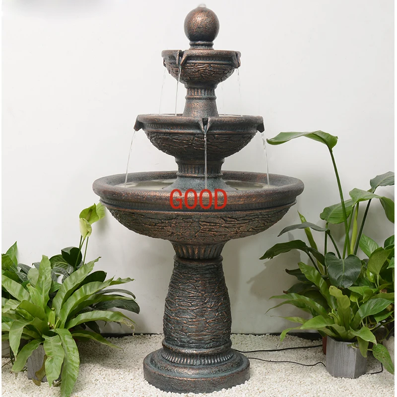 

Outdoor Yard Decorations 47 Inches Height 3-Tier Patio Fountains And Waterfalls With Strip Lights