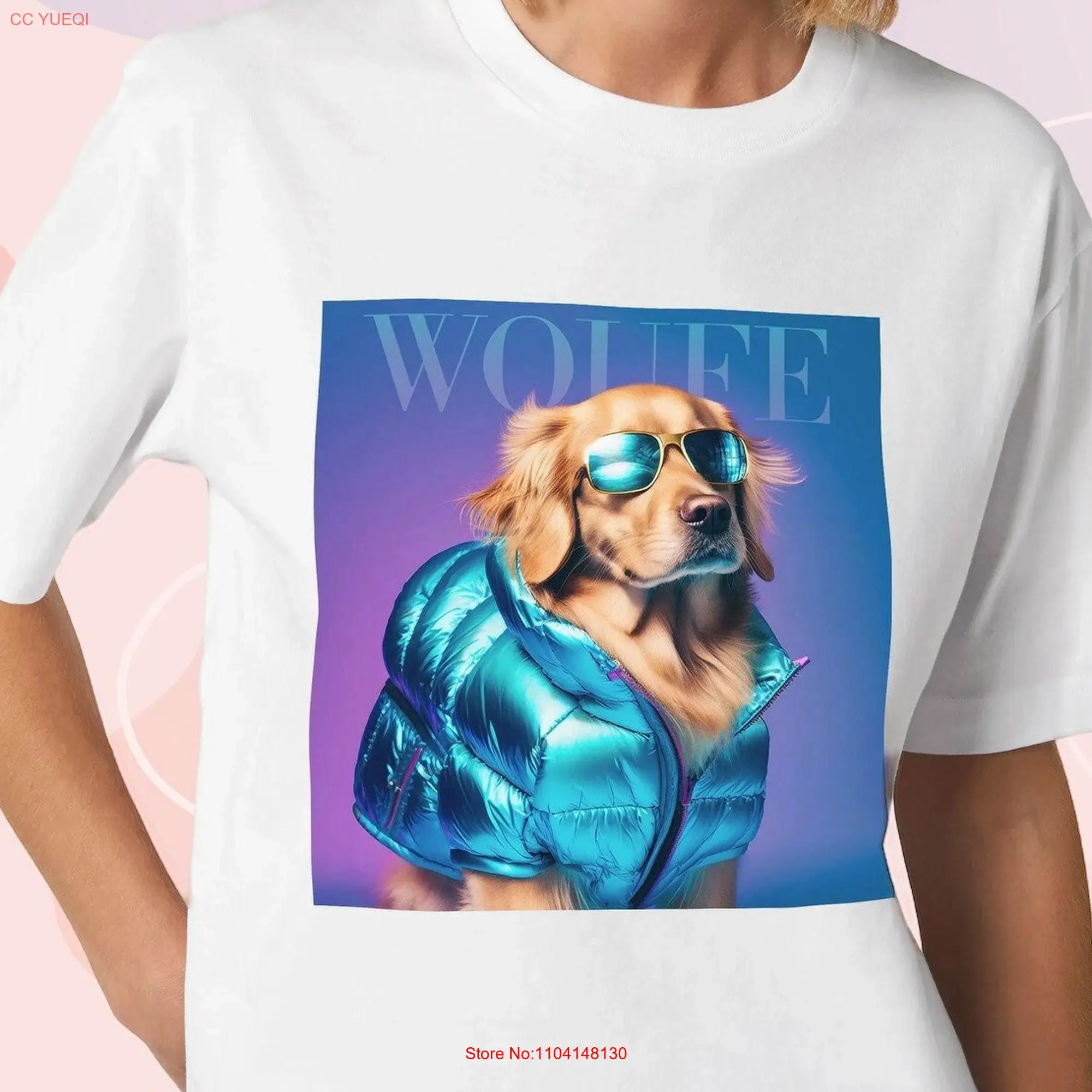 Fashion Golden Retriever t shirt Woufe design gifts Art of print Retro disco Fuser DOGAILAND long or short sleeves