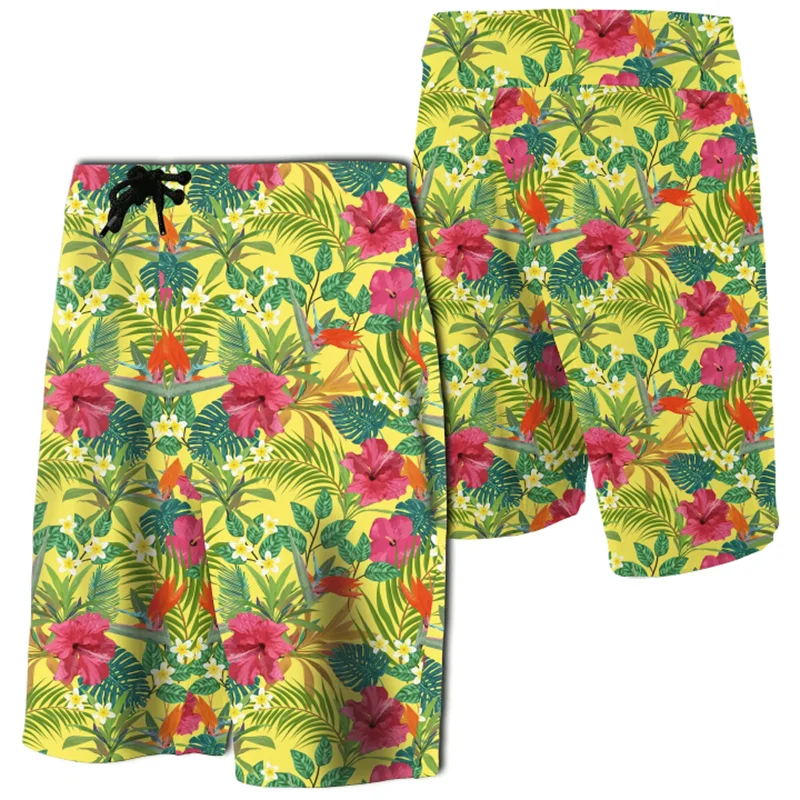 New 3D Print Hawaii Hibiscus Ethnic Mix Tropical Flower Board Shorts Men Swim Trunks Women Vacation Short Pants Floral Shorts