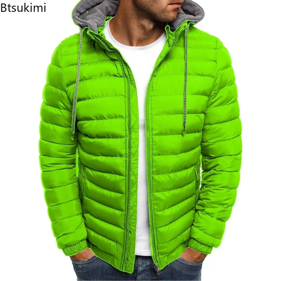 2024 Autumn Winter New Men's Parkas Solid Hooded Jackets Fashion Casual Warm Cotton-padded Coats Trend Street Puffer Jacket Male