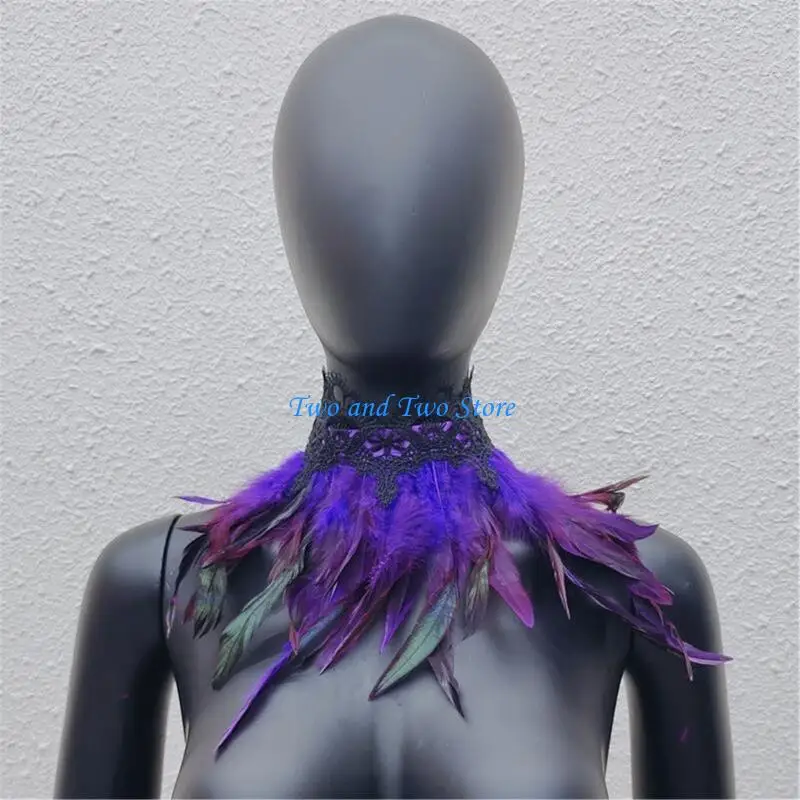 HX6F ريشة الرقبة شال هالوين حزب الدانتيل تقليم ريشة الكتف التفاف صور الدعائم #3