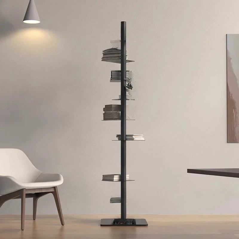 Creative Rotating Metal Bookcase Multi-Tier Corner Shelf Organizer Space Saving Standing Storage Rack for Living Room Bookshelf
