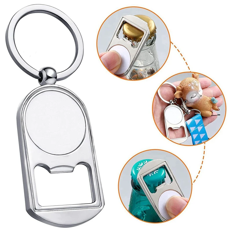 30 Pcs Sublimation Blank Keychain Metal Bottle Opener Blank Key Ring Heat Transfer Rectangular Sublimation Keychain