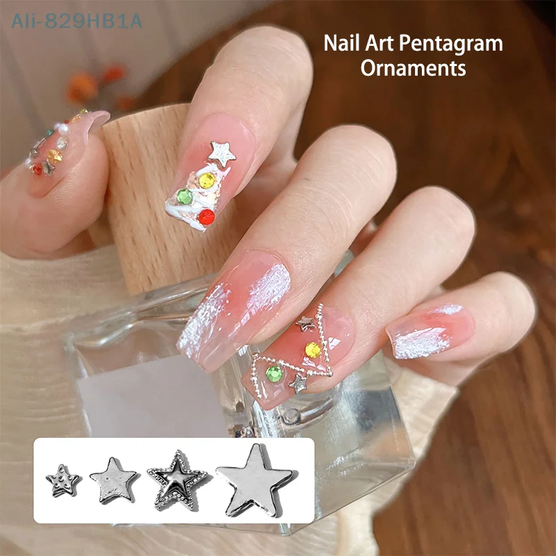 Punk Five-Pointed Star Nail Charms para as Mulheres, Metal Rhinestone Star Decorações, Brilhante Nail Jewelry, Artesanato DIY Suprimentos, 10 Pcs