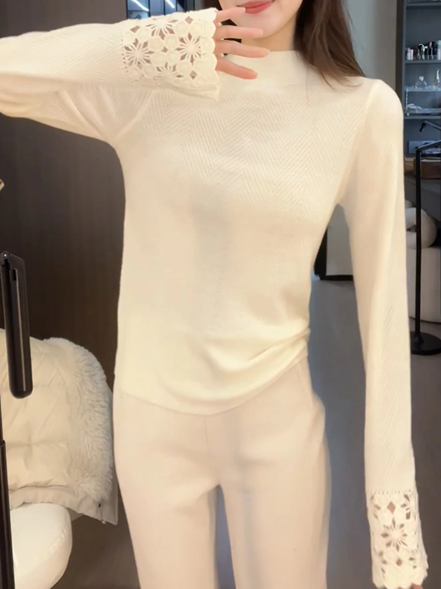 Comodo maglione da donna lungo lavorato a maglia in puro colore Sve f collo alto Sli Casual Sle versione coreana Camere Top