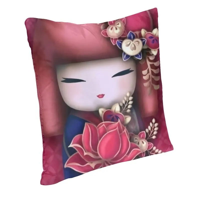 Custom Japanese Girl Sakura Kokeshi Doll Cushion Cover Double-sided 3D Print Throw Pillow Case Room Pillowcase Home Decorative