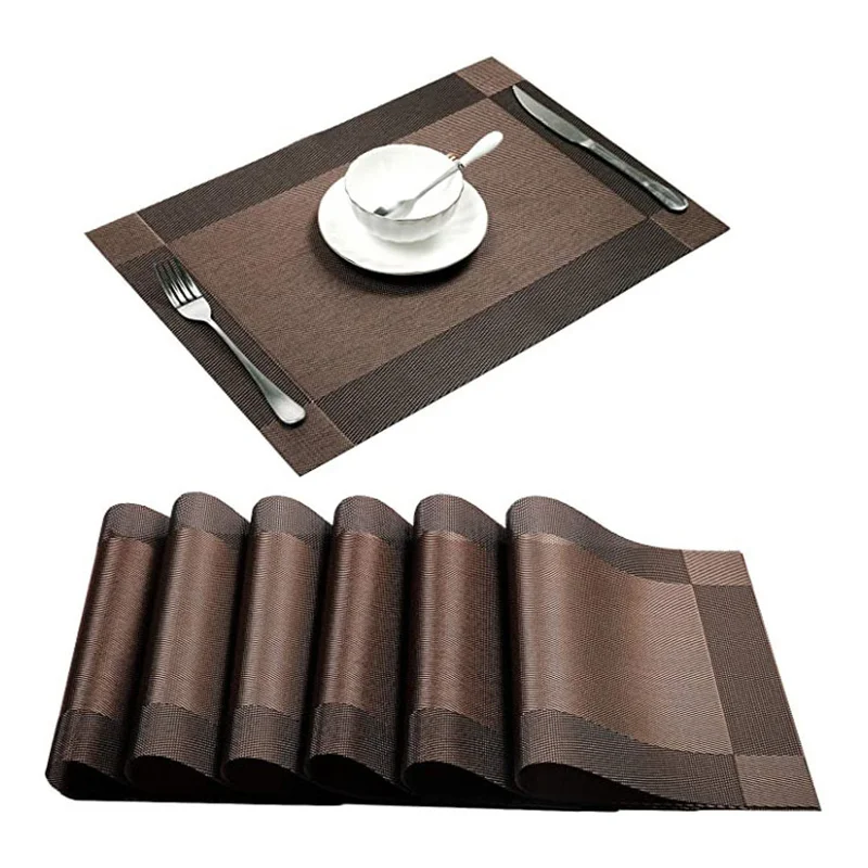 6/4/1pcs Rectangle Placemat Restaurant Washable PVC Durable Dining Table Weave Mats Frame Teslin Non-slip Pad Disc Bowl Coaster