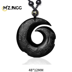 Natural Black Obsidian Lucky Amulet Necklace Pendant Men and Women Holiday Gift Men and Women Necklace
