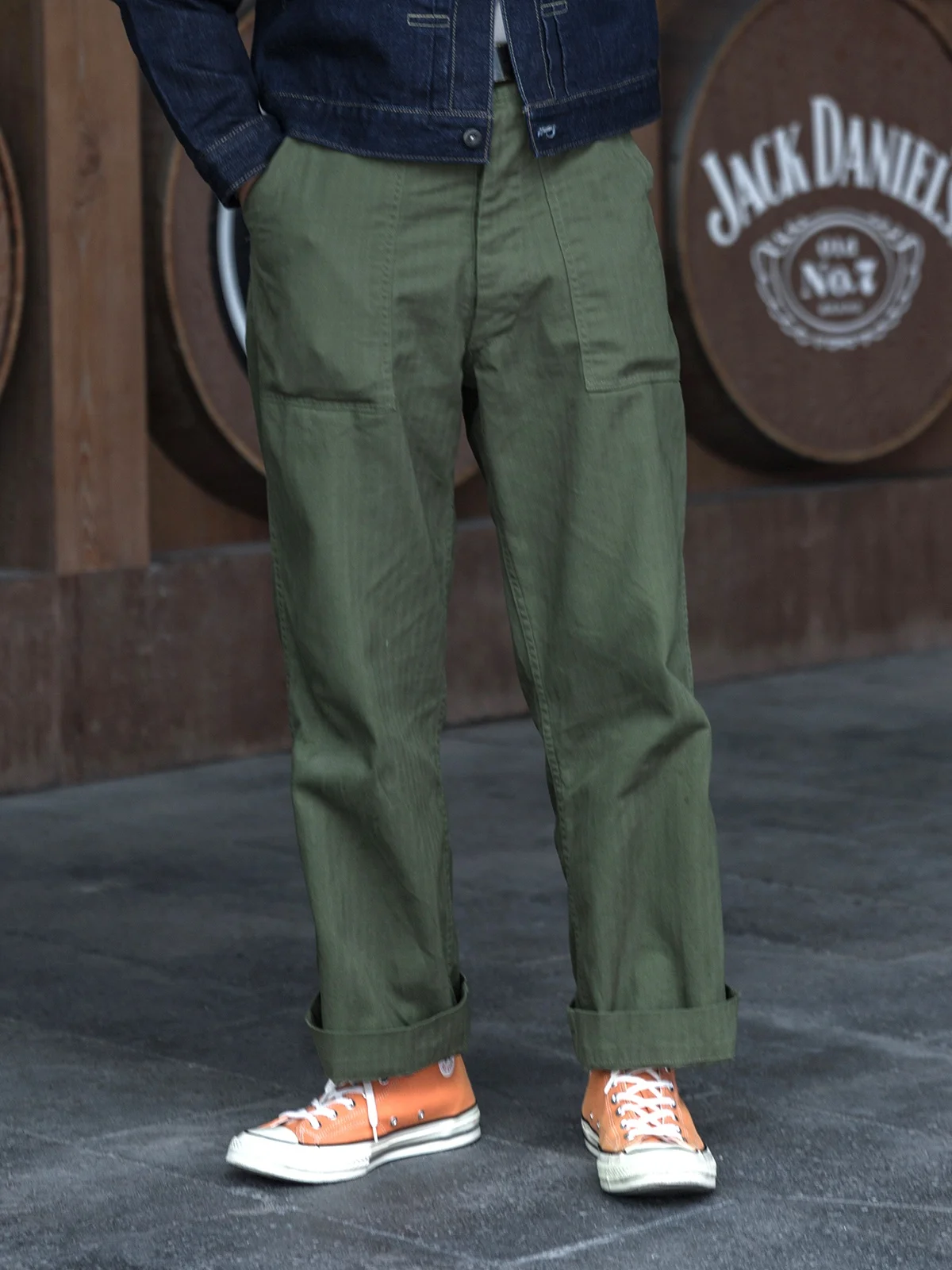 

Red Bronson Originals Men's Loose Fit Work Trousers HBT Pants High Waist Cargo een Color Casual Long Trousers