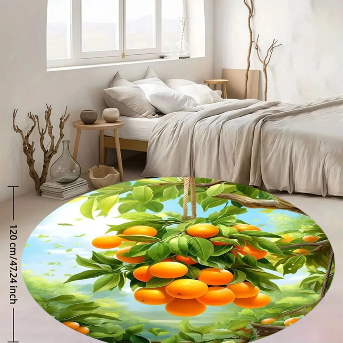 Round Flannel Rug Orange Tree Fruit Design Soft Floor Mat Home Decor Kitchen Dining Area Non Slip Carpet - view 6
