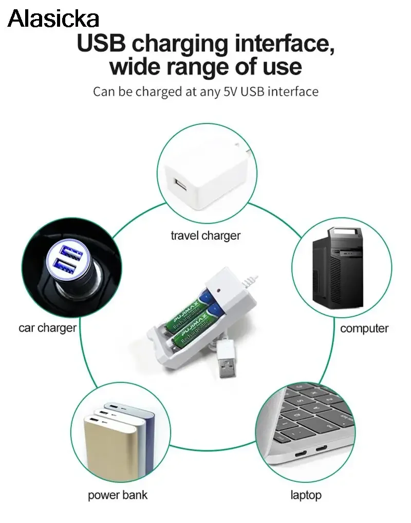 2 slots Battery Charger For AA/AAA Rechargeable Batteries Charger USB For remote control microphone camera With USB cable