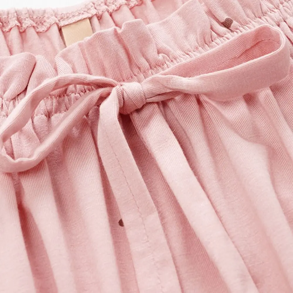 

Casual Modal Women's Pajama Dress Short Sleeve Home Wear Dot Ruffle Nightdress Sleepwear Loose Lace Up Nightgown Girls
