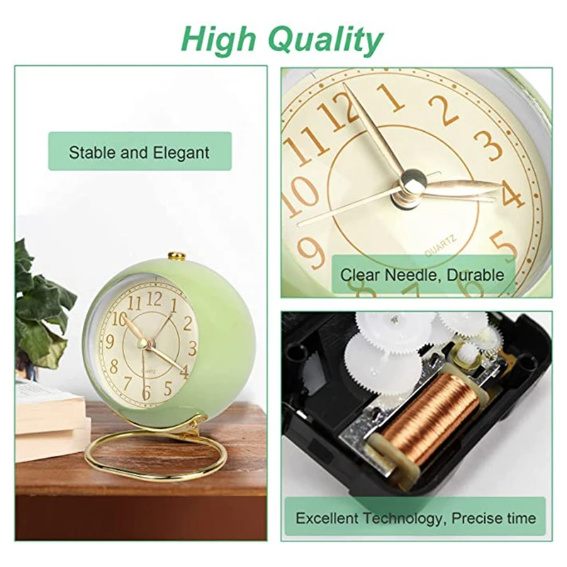 Silent Alarm Clock Bedside Small Table Clock Non Ticking Analogue Retro Alarm Clock With Light Button For Desk Table