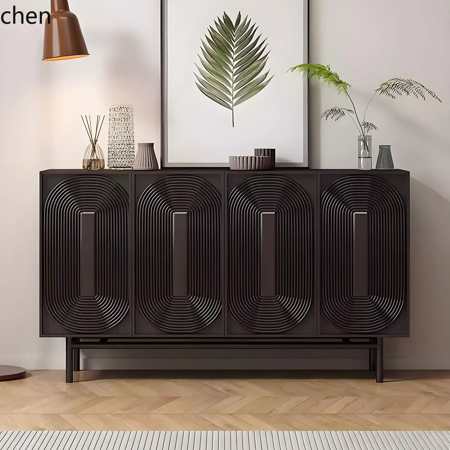 

HXL retro solid wood dining side cabinet simple storage tea cabinet carved entrance cabinet