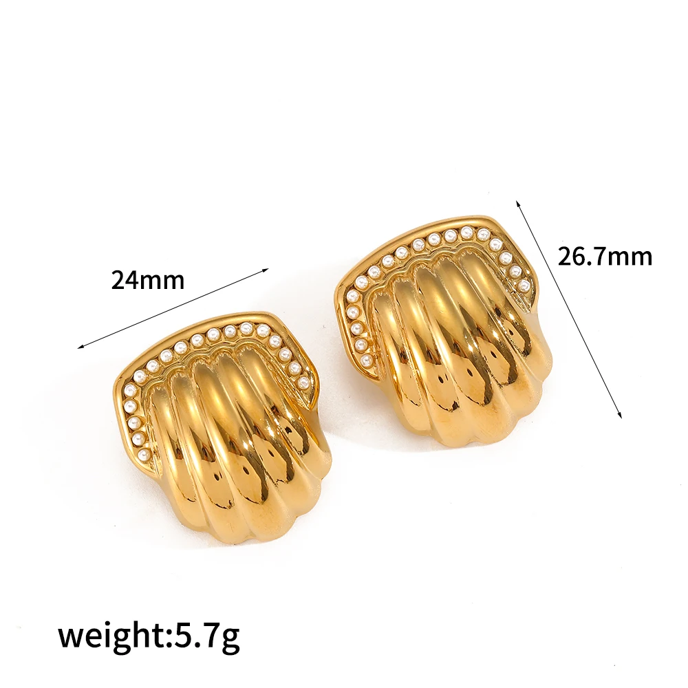 18K Goldfarbene Edelstahl-Ohrstecker mit Muschelmotiv, hochwertige, wasserdichte, romantische, schicke Schmuckstücke, Geschenk für Frauen – Detail 5